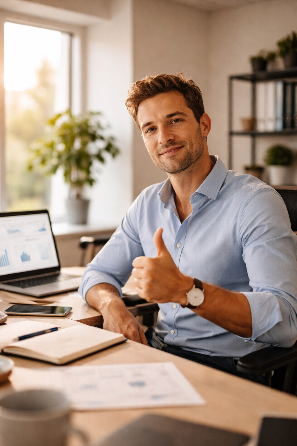 person in office showing project ran smoothly more sublte