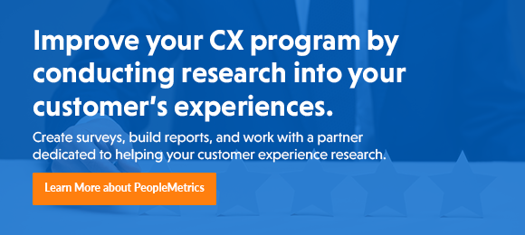 Improve your CX program by conducting research into your customers' experiences. Create surveys, build reports, and work a partner dedicated to helping your research. Learn more about PeopleMetrics.